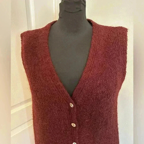 Jones NY Womens M Vintage Y2K Maroon Button‎ Front Vest Sweater Duster Cardigan - Picture 3 of 9